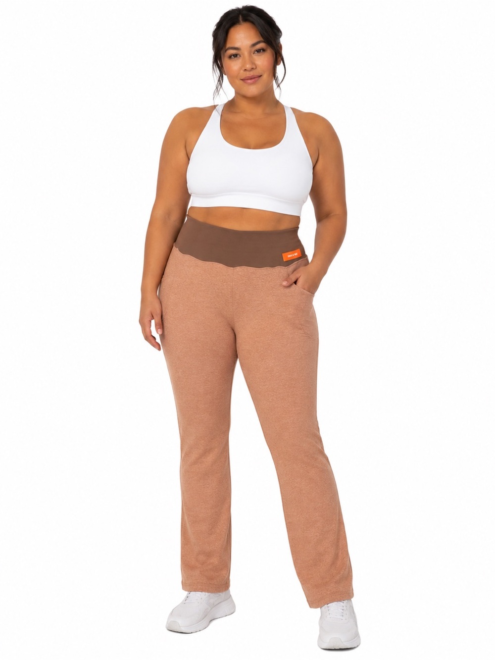 Joe Fresh Active XL High Rise Leggings Heather Rust Brown Ribbed Waistband 7/8